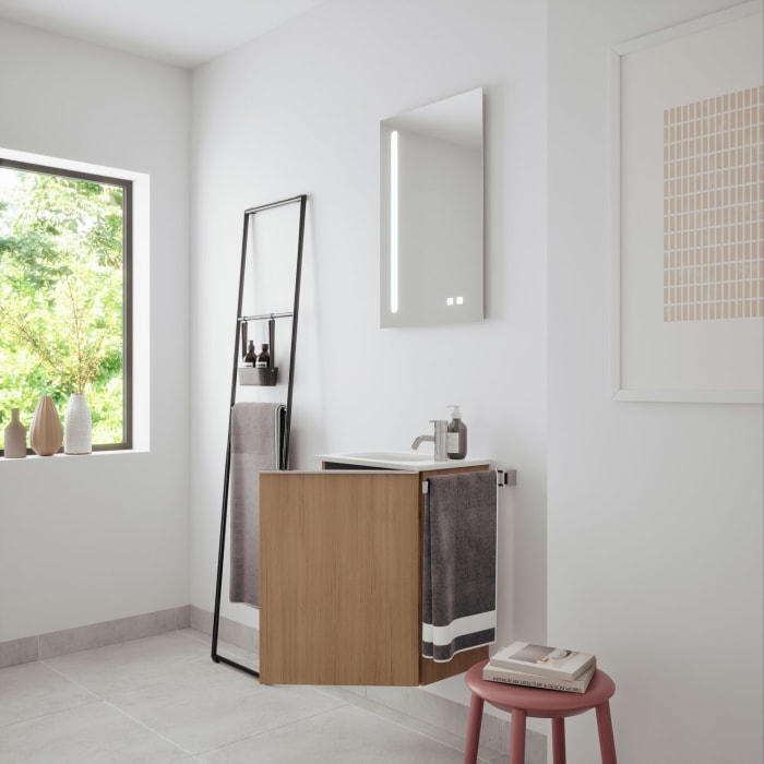 burgbad Fiumo 2.0 Mineralguss-Waschtisch mit Waschtischunterschrank 47 cm, mit Griff G0146