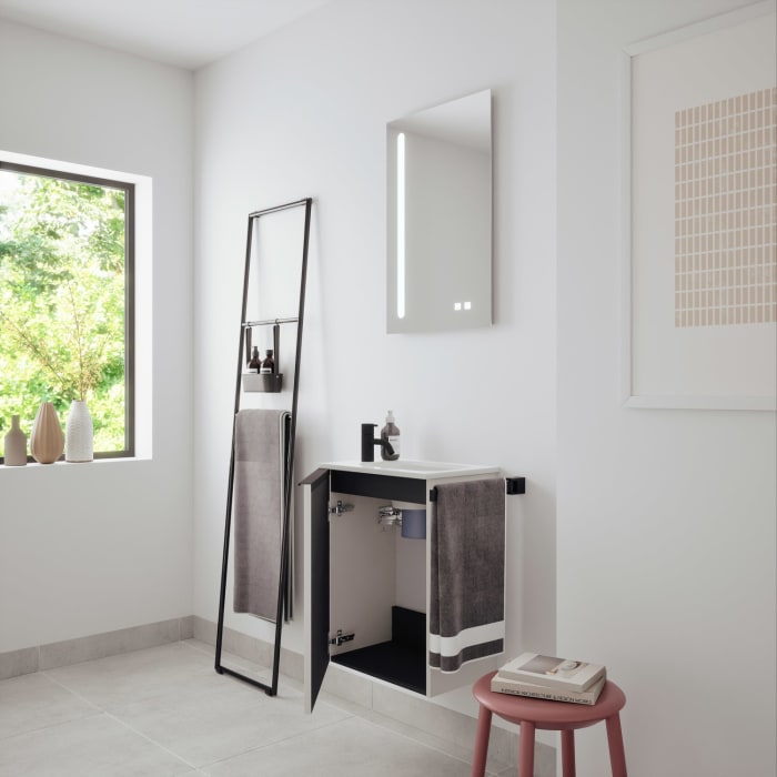 burgbad Fiumo 2.0 Mineralguss-Waschtisch mit Waschtischunterschrank 47 cm, mit Griff G0200