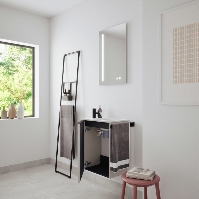 burgbad Fiumo 2.0 Mineralguss-Waschtisch mit Waschtischunterschrank 47 cm, mit Griff G0200