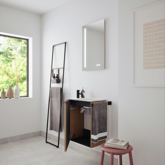 burgbad Fiumo 2.0 Mineralguss-Waschtisch mit Waschtischunterschrank 47 cm, mit Griff G0200