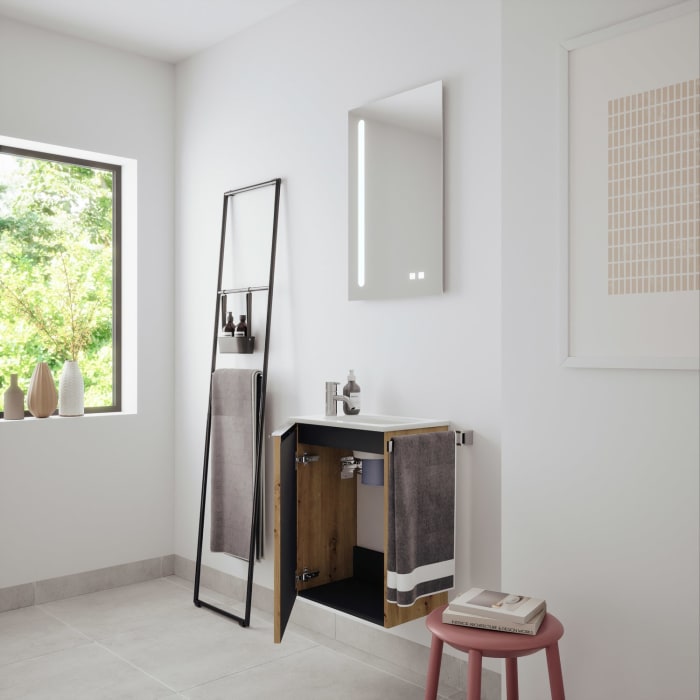 burgbad Fiumo 2.0 Mineralguss-Waschtisch mit Waschtischunterschrank 47 cm, mit Griff G0146