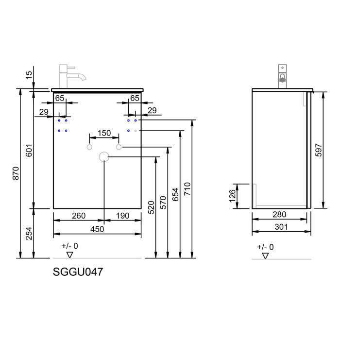 burgbad Fiumo 2.0 Mineralguss-Waschtisch mit Waschtischunterschrank 47 cm, mit Griff G0146
