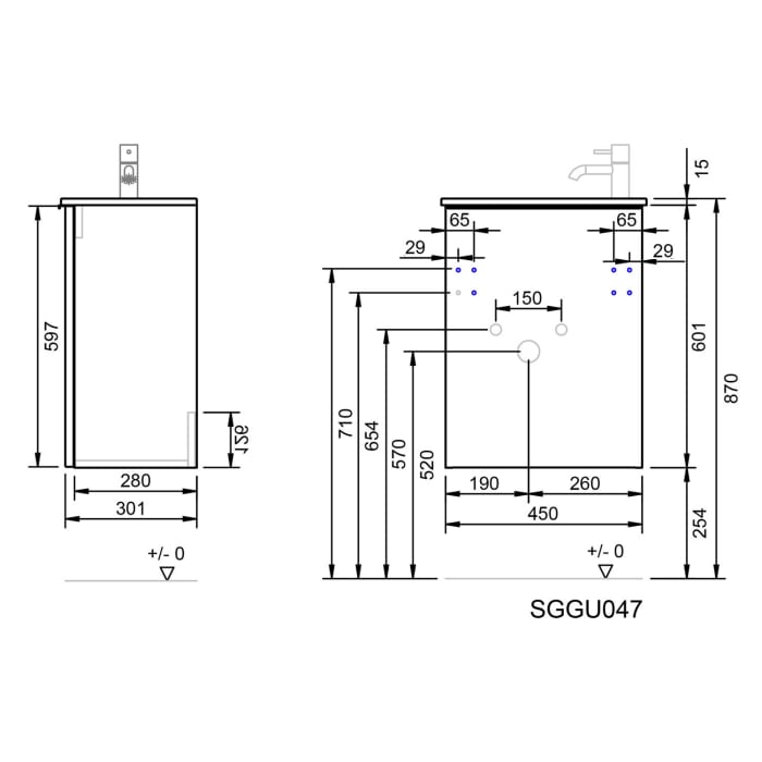burgbad Fiumo 2.0 Mineralguss-Waschtisch mit Waschtischunterschrank 47 cm, mit Griff G0146