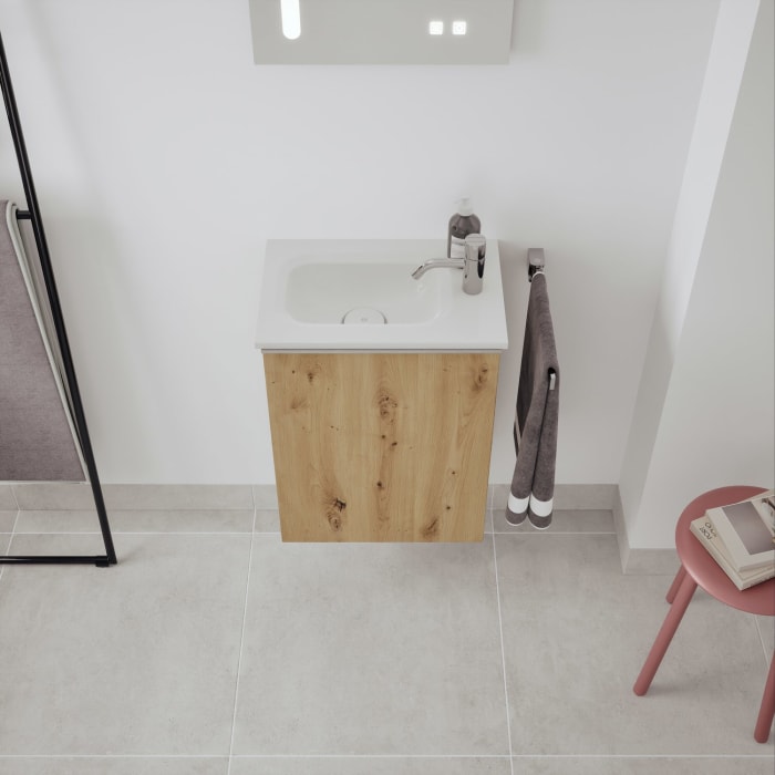 burgbad Fiumo 2.0 Mineralguss-Waschtisch mit Waschtischunterschrank 47 cm, mit Griff G0146