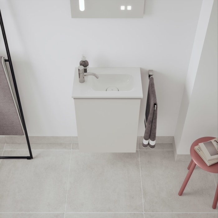 burgbad Fiumo 2.0 Mineralguss-Waschtisch mit Waschtischunterschrank 47 cm, mit Griff G0146