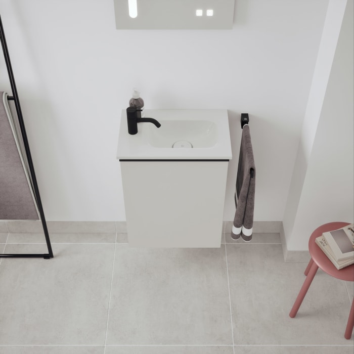 burgbad Fiumo 2.0 Mineralguss-Waschtisch mit Waschtischunterschrank 47 cm, mit Griff G0200