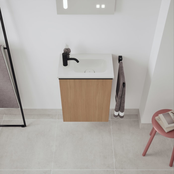 burgbad Fiumo 2.0 Mineralguss-Waschtisch mit Waschtischunterschrank 47 cm, mit Griff G0200