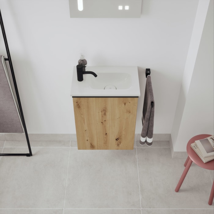 burgbad Fiumo 2.0 Mineralguss-Waschtisch mit Waschtischunterschrank 47 cm, mit Griff G0200