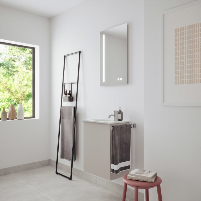 burgbad Fiumo 2.0 Mineralguss-Waschtisch mit Waschtischunterschrank 47 cm, mit Griff G0146