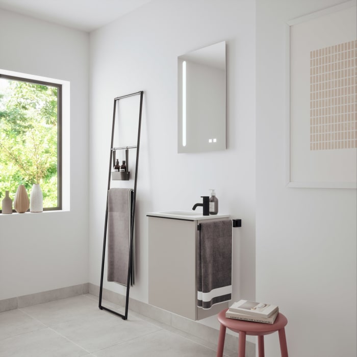 burgbad Fiumo 2.0 Mineralguss-Waschtisch mit Waschtischunterschrank 47 cm, mit Griff G0200