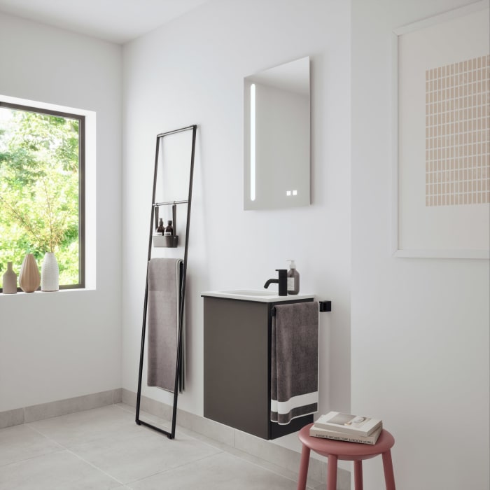 burgbad Fiumo 2.0 Mineralguss-Waschtisch mit Waschtischunterschrank 47 cm, mit Griff G0200