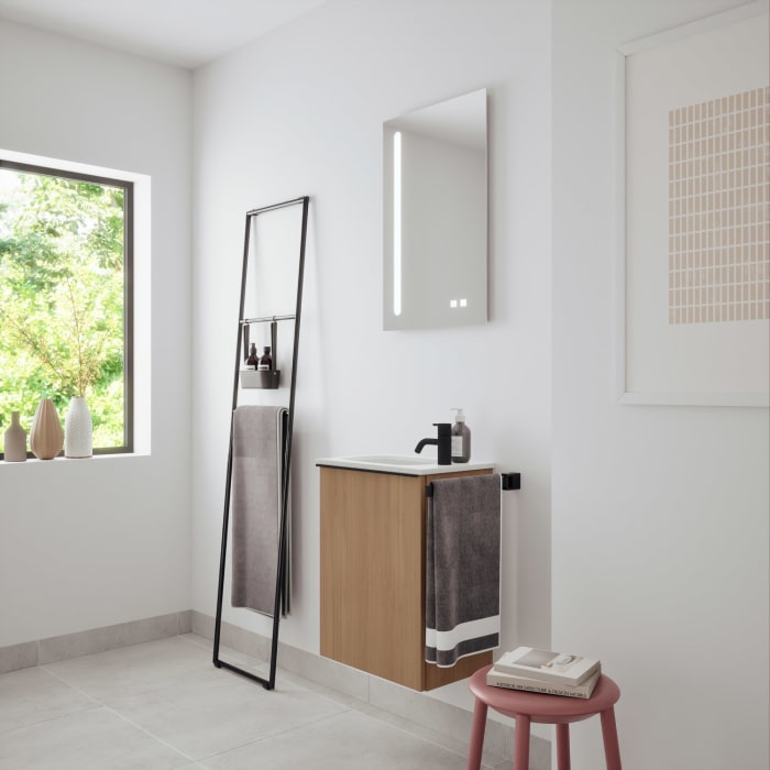 burgbad Fiumo 2.0 Mineralguss-Waschtisch mit Waschtischunterschrank 47 cm, mit Griff G0200