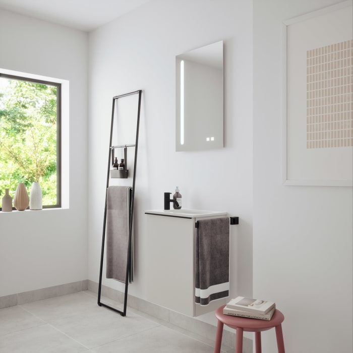 burgbad Fiumo 2.0 Mineralguss-Waschtisch mit Waschtischunterschrank 47 cm, mit Griff G0200