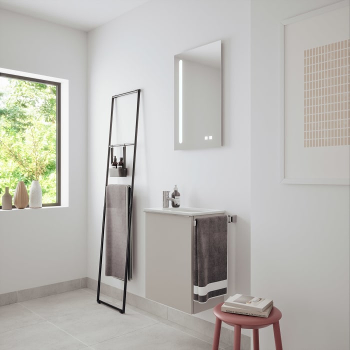 burgbad Fiumo 2.0 Mineralguss-Waschtisch mit Waschtischunterschrank 47 cm, mit Griff G0146