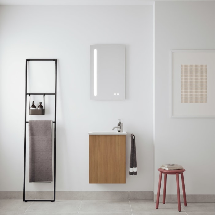 burgbad Fiumo 2.0 Mineralguss-Waschtisch mit Waschtischunterschrank 47 cm, mit Griff G0146