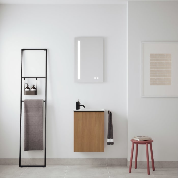 burgbad Fiumo 2.0 Mineralguss-Waschtisch mit Waschtischunterschrank 47 cm, mit Griff G0200