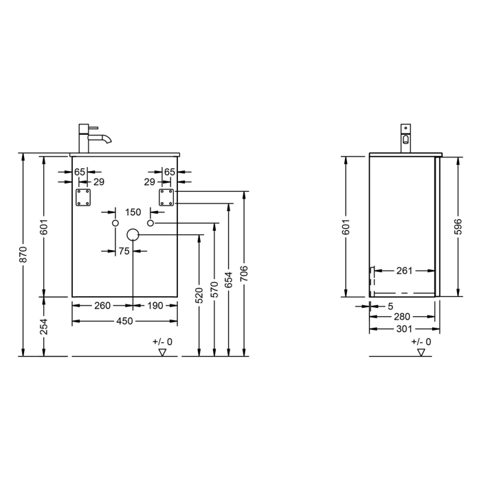 burgbad Fiumo 2.0 Mineralguss-Waschtisch mit Waschtischunterschrank 47 cm, mit Griff G0146