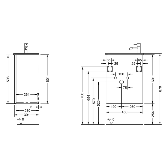 burgbad Fiumo 2.0 Mineralguss-Waschtisch mit Waschtischunterschrank 47 cm, mit Griff G0146