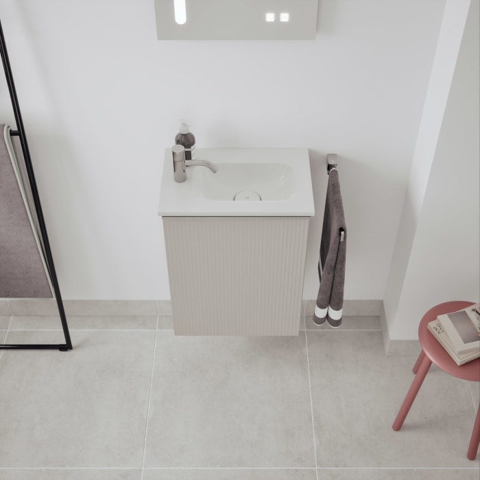 burgbad Fiumo 2.0 Mineralguss-Waschtisch mit Waschtischunterschrank 47 cm, mit Griff G0146