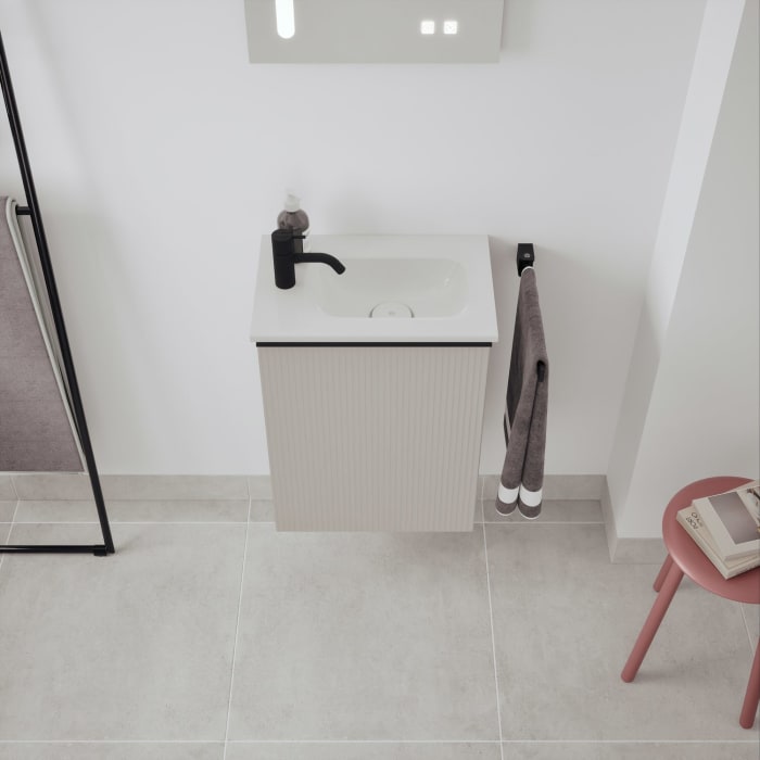 burgbad Fiumo 2.0 Mineralguss-Waschtisch mit Waschtischunterschrank 47 cm, mit Griff G0200