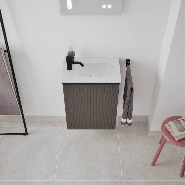 burgbad Fiumo 2.0 Mineralguss-Waschtisch mit Waschtischunterschrank 47 cm, mit Griff G0200