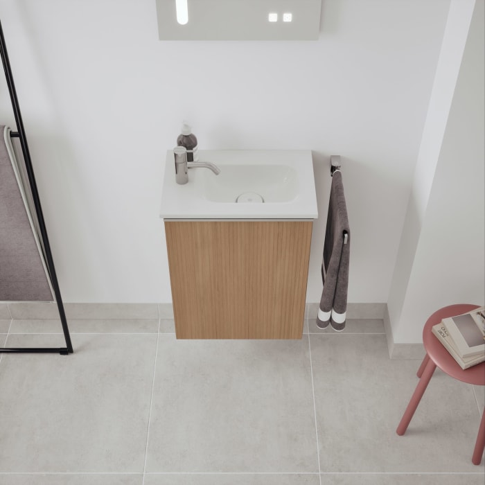 burgbad Fiumo 2.0 Mineralguss-Waschtisch mit Waschtischunterschrank 47 cm, mit Griff G0146