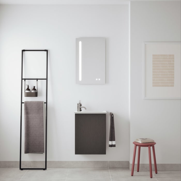 burgbad Fiumo 2.0 Mineralguss-Waschtisch mit Waschtischunterschrank 47 cm, mit Griff G0146