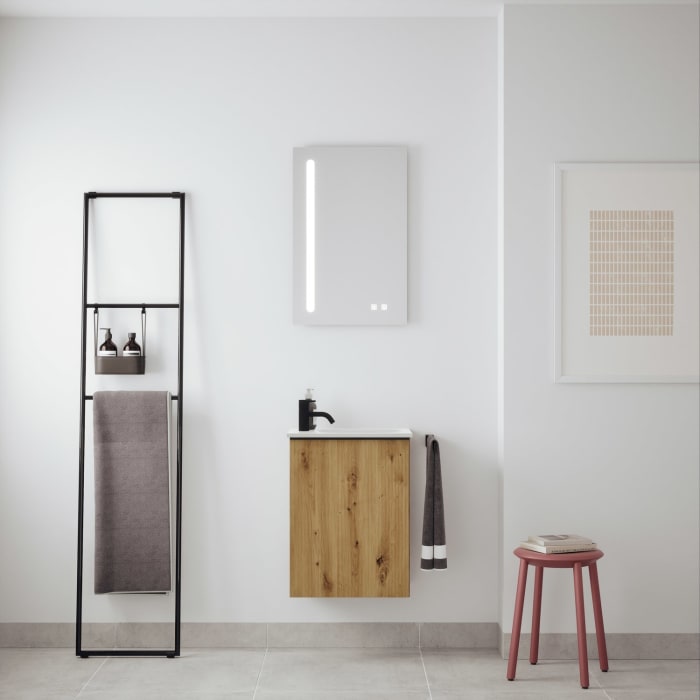 burgbad Fiumo 2.0 Mineralguss-Waschtisch mit Waschtischunterschrank 47 cm, mit Griff G0200