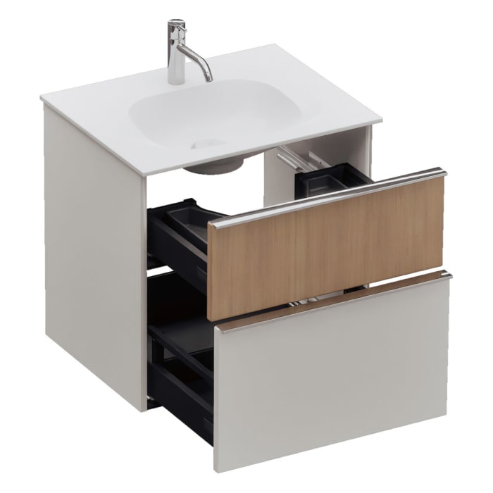 burgbad Fiumo 2.0 Mineralguss-Waschtisch mit Waschtischunterschrank 62 cm, mit Griff G0146