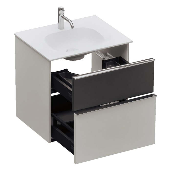 burgbad Fiumo 2.0 Mineralguss-Waschtisch mit Waschtischunterschrank 62 cm, mit Griff G0146