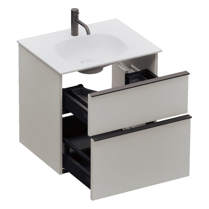 burgbad Fiumo 2.0 Mineralguss-Waschtisch mit Waschtischunterschrank 62 cm, mit Griff G0200