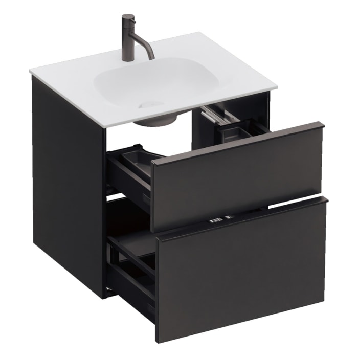 burgbad Fiumo 2.0 Mineralguss-Waschtisch mit Waschtischunterschrank 62 cm, mit Griff G0200