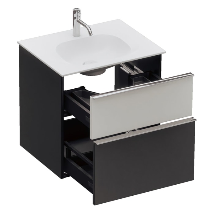 burgbad Fiumo 2.0 Mineralguss-Waschtisch mit Waschtischunterschrank 62 cm, mit Griff G0146