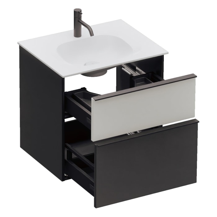 burgbad Fiumo 2.0 Mineralguss-Waschtisch mit Waschtischunterschrank 62 cm, mit Griff G0200