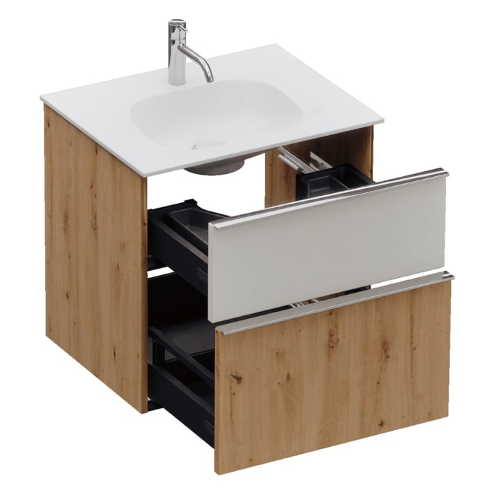 burgbad Fiumo 2.0 Mineralguss-Waschtisch mit Waschtischunterschrank 62 cm, mit Griff G0146