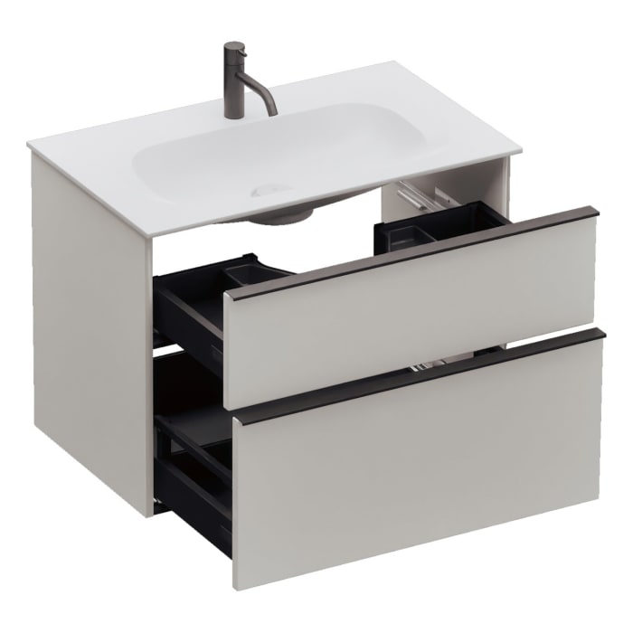 burgbad Fiumo 2.0 Mineralguss-Waschtisch mit Waschtischunterschrank 82 cm, mit Griff G0200