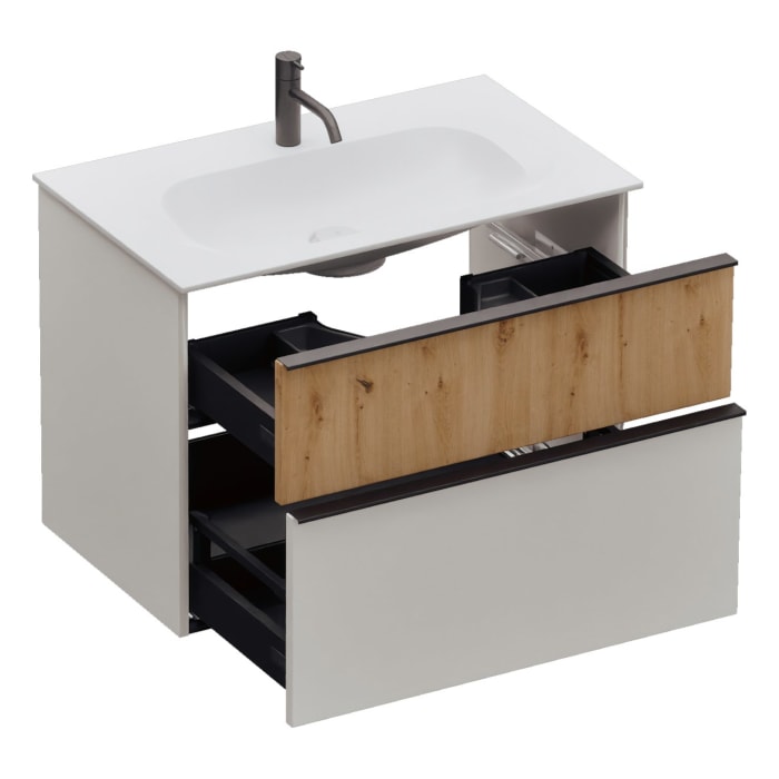 burgbad Fiumo 2.0 Mineralguss-Waschtisch mit Waschtischunterschrank 82 cm, mit Griff G0200