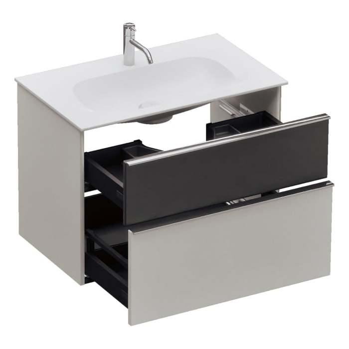 burgbad Fiumo 2.0 Mineralguss-Waschtisch mit Waschtischunterschrank 82 cm, mit Griff G0146