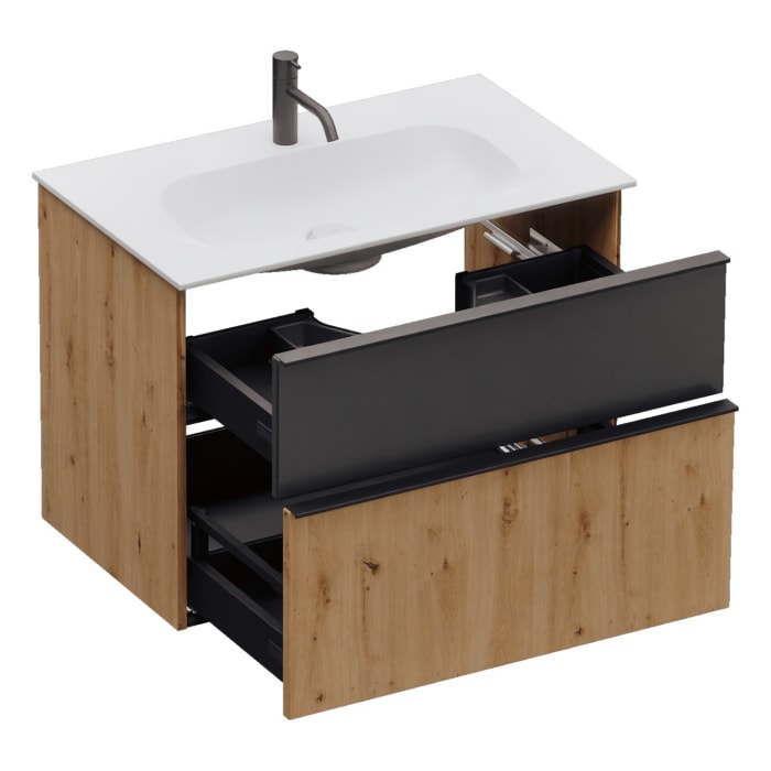 burgbad Fiumo 2.0 Mineralguss-Waschtisch mit Waschtischunterschrank 82 cm, mit Griff G0200