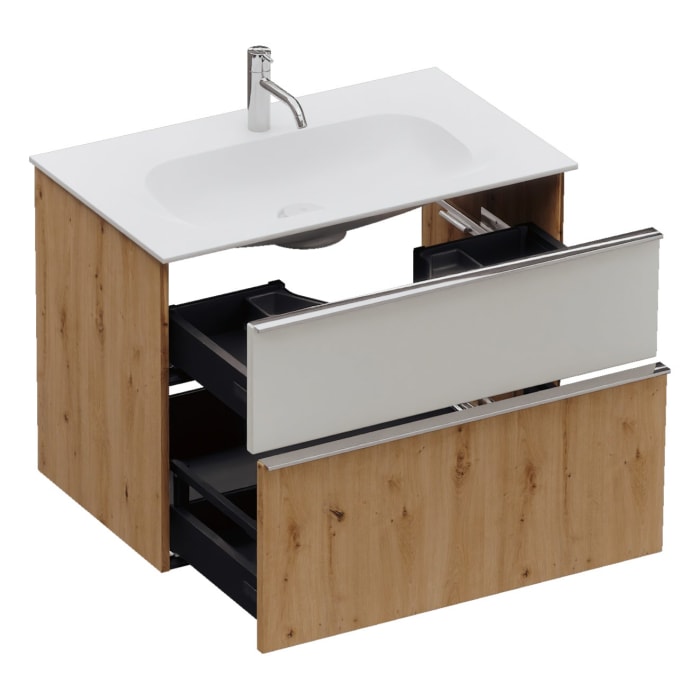 burgbad Fiumo 2.0 Mineralguss-Waschtisch mit Waschtischunterschrank 82 cm, mit Griff G0146