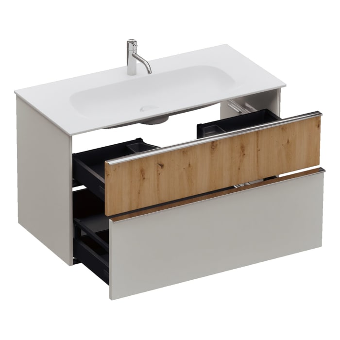 burgbad Fiumo 2.0 Mineralguss-Waschtisch mit Waschtischunterschrank 102 cm, mit Griff G0146