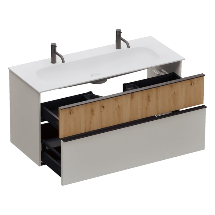 burgbad Fiumo 2.0 Mineralguss-Waschtisch mit Waschtischunterschrank 122 cm, mit Griff G0200