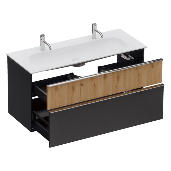 burgbad Fiumo 2.0 Mineralguss-Waschtisch mit Waschtischunterschrank 122 cm, mit Griff G0146