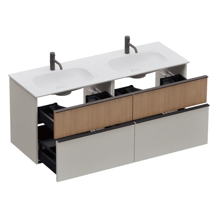 burgbad Fiumo 2.0 Mineralguss-Waschtisch mit Waschtischunterschrank 142 cm, mit Griff G0200