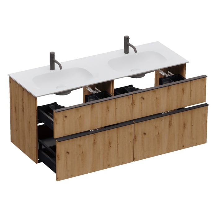 burgbad Fiumo 2.0 Mineralguss-Waschtisch mit Waschtischunterschrank 142 cm, mit Griff G0200
