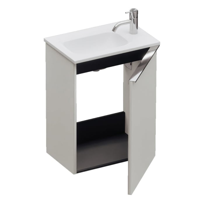 burgbad Fiumo 2.0 Mineralguss-Waschtisch mit Waschtischunterschrank 47 cm, mit Griff G0146
