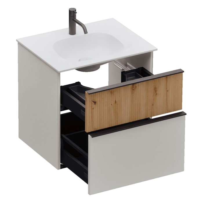 burgbad Fiumo 2.0 Mineralguss-Waschtisch mit Waschtischunterschrank 62 cm, mit Griff G0200