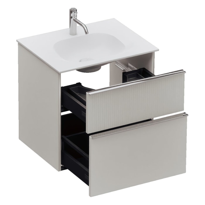 burgbad Fiumo 2.0 Mineralguss-Waschtisch mit Waschtischunterschrank 62 cm, mit Griff G0146