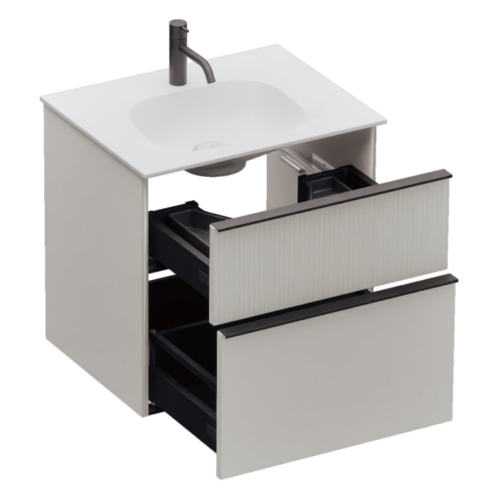 burgbad Fiumo 2.0 Mineralguss-Waschtisch mit Waschtischunterschrank 62 cm, mit Griff G0200