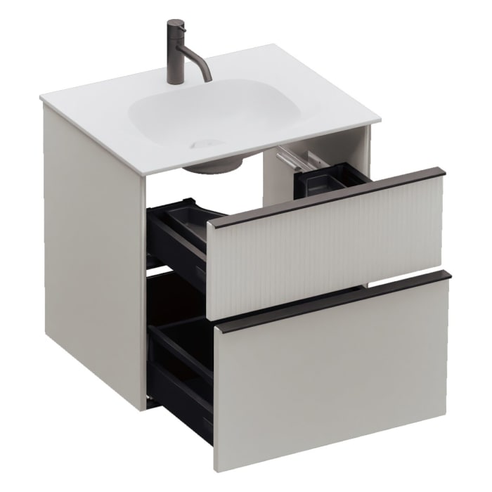 burgbad Fiumo 2.0 Mineralguss-Waschtisch mit Waschtischunterschrank 62 cm, mit Griff G0200